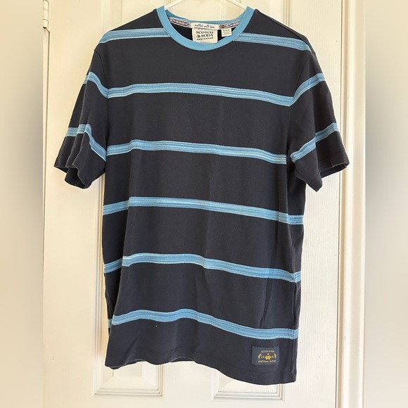 Scotch & Soda Medium Men's Short Sleeve tshirt Blue Stripes $58 MSRP - Picture 1 of 6